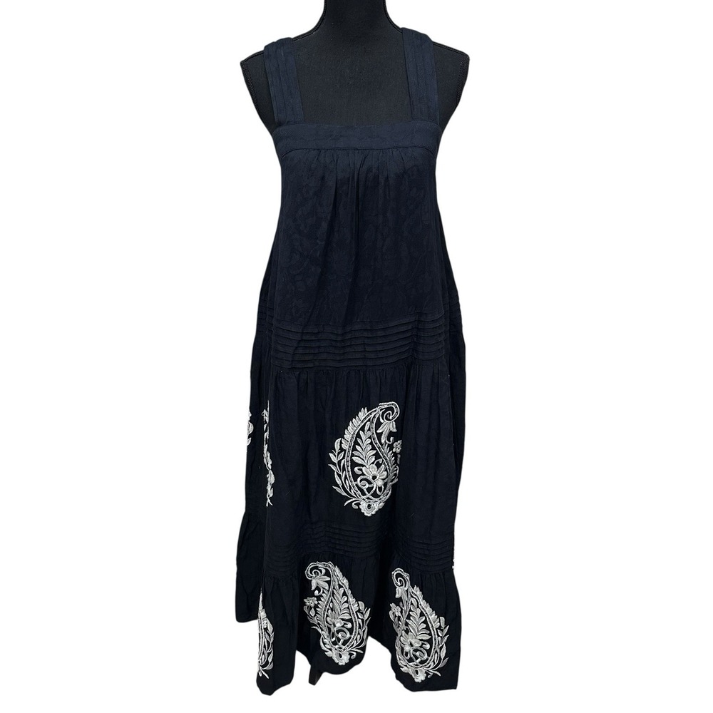 Anthropologie Felicity Embroidered Maxi Dress Womens Size X-Small XS Black Ivory